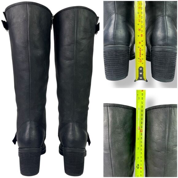 Born Debra Riding Campus Boots Tall Knee High Heeled Black Leather Moto Biker 9 - Picture 10 of 13